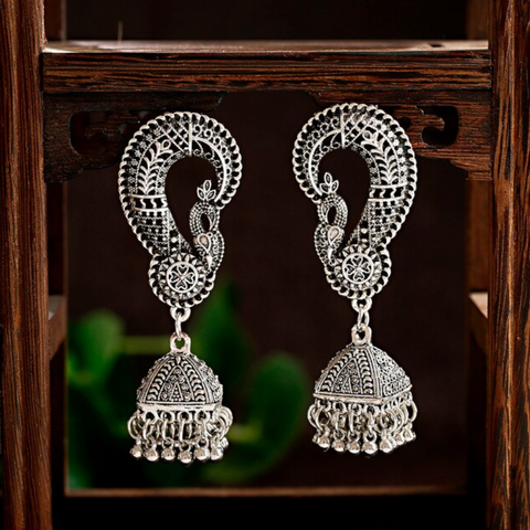 Ethnic Oxidized Peacock Jhumki