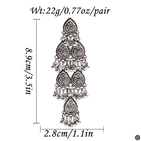 Long Dangle Oxidized Water Drop Beads Earrings (E911)
