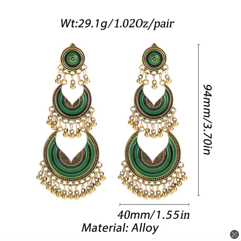 Long Dangle Circular Golden Beads Earrings (E836)