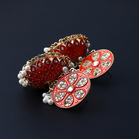 Traditional Golden Jhumki with Pearls & Crystals (E897)