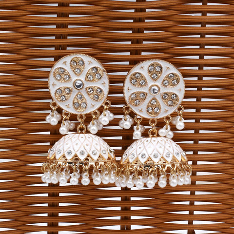 Traditional Golden Jhumki with Pearls & Crystals (E897)