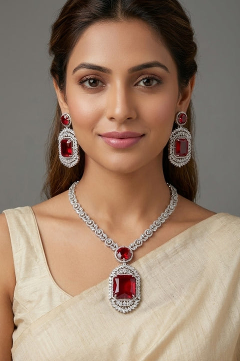 Semi-Precious American Diamond Sparkling Elegance Square Cut Jewlery Set (D1137)