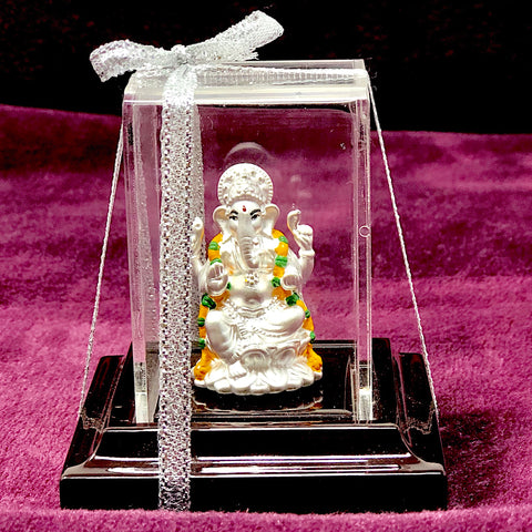 999 Pure Silver Ganesha Idol with multicolor Garland
