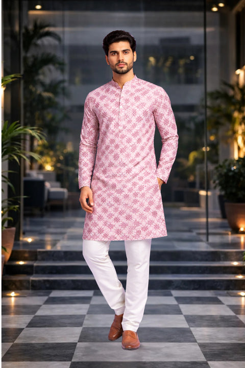 Men's Charismatic Cream & Wine Color Rayon Kurta Pajama (D170)