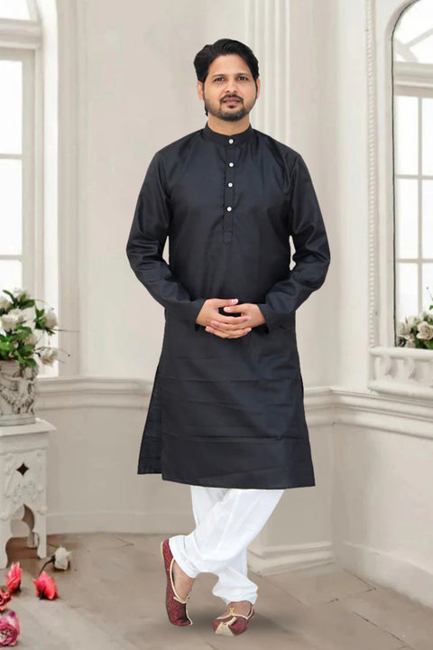 Men's Designer Cotton Kurta Pajama in Black Color (D60)