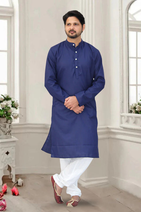Men's Designer Cotton Kurta Pajama in Blue Color (D58)