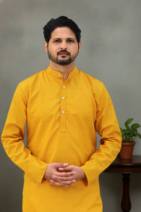 Men's Designer Cotton Kurta Pajama in Yellow Color (D75)