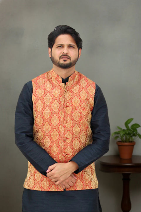 Designer Silk Kurta Pajama with Waist Coat (D21)