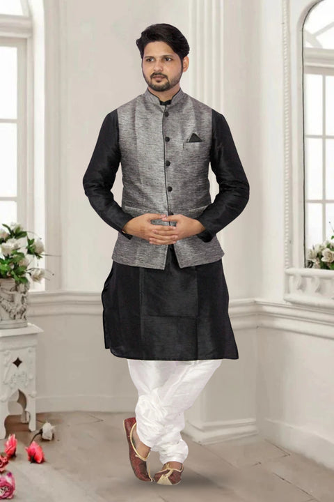 Designer Silk Kurta Pajama with Waist Coat (D12)