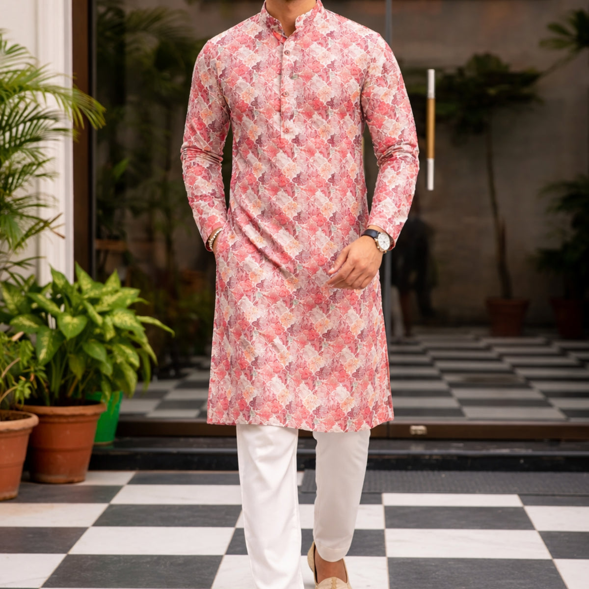 Designer Red Cotton Kurta Pyjamas for Men: Vibrant & Chic– PAAIE