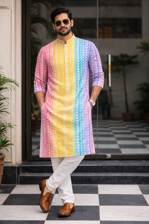 Exquisite Multi Color Cotton Printed Kurta Pajama (D190)