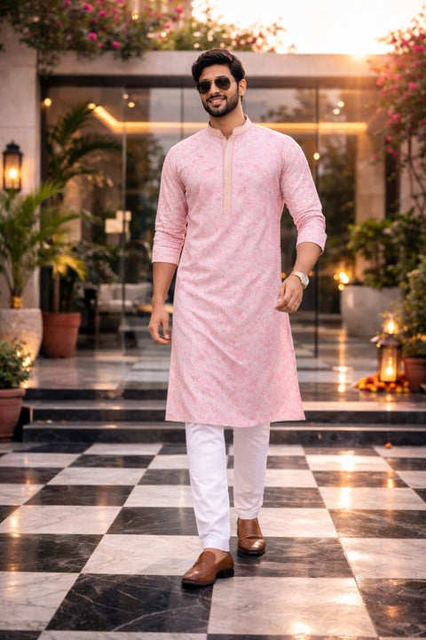 Men's Charismatic Pink & Peach Color Rayon Kurta Pajama (D169)