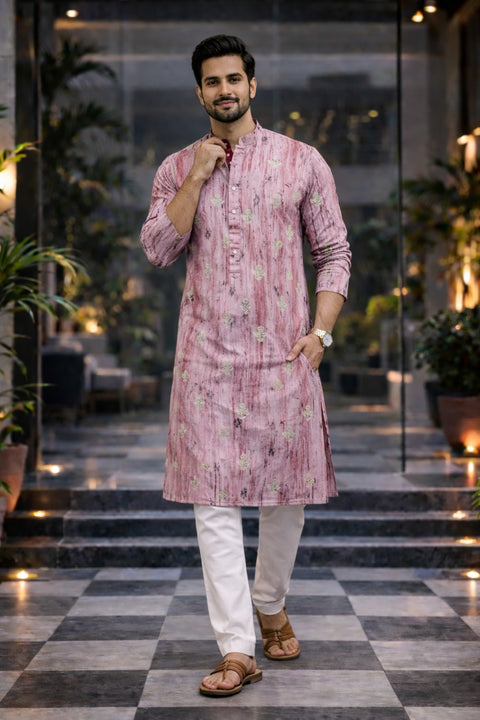 Designer Men's Mauve Color Cotton Kurta Pajama With Embroidery (D195)