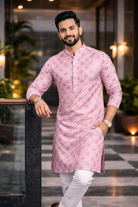 Men's Charismatic Cream & Wine Color Rayon Kurta Pajama (D170)