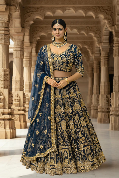 Teal Blue Colour Net Sequins Bead Work Embroidery Lehenga choli & Dupatta (D958)