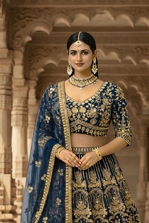Teal Blue Colour Net Sequins Bead Work Embroidery Lehenga choli & Dupatta (D958)
