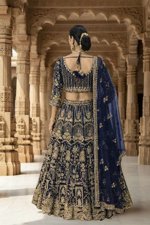 Teal Blue Colour Net Sequins Bead Work Embroidery Lehenga choli & Dupatta (D958)