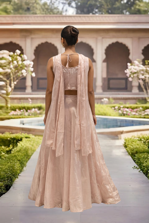 Pink Organza Net Sequins Beads Pearls Embroidery Lehenga & Blouse With Dupatta (D1006)