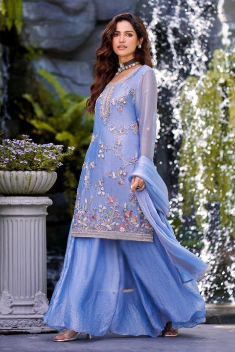 Lavender Colour Simmer Tissue Sequins Cutdana Work Embroidery Suit With Garara (D1839)