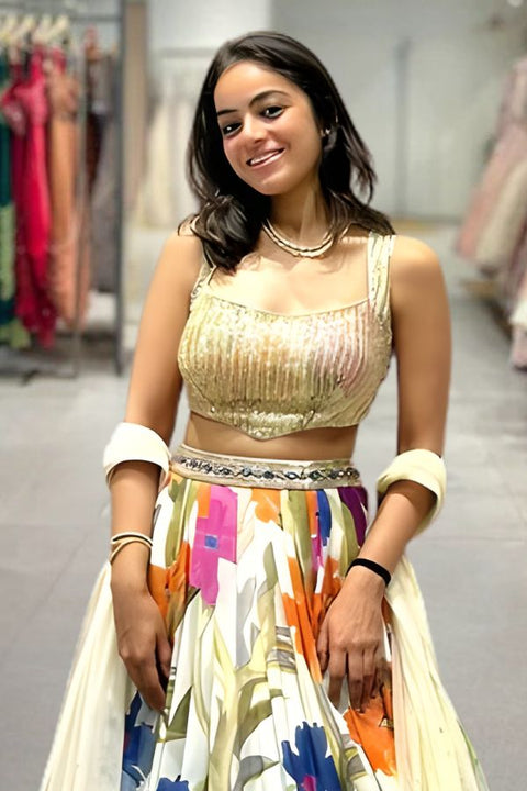 Ivory Georgette Garden Lehenga Set For Party Wear (D844)