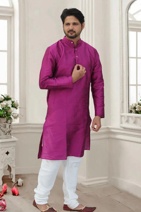Designer Dark Purple & White Color Silk Kurta Pajama (D280)