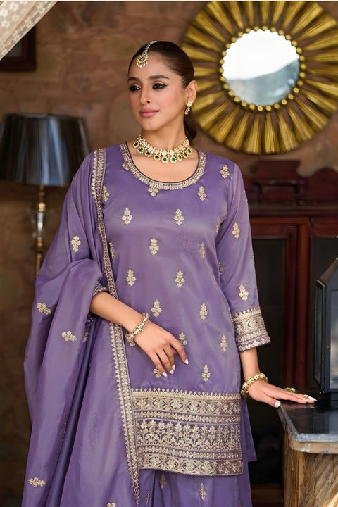 Elegant Shimmer Palazzo Suit With Embroidery For Party Wear (D1705)