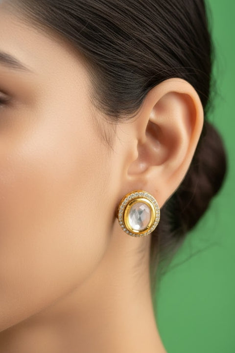 Stunning Gold Plated White Kundan Studs Earrings (E993)