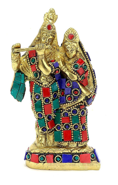 Gemstone Work Brass Radha Krishna Pair Idol, Standard, Pack of 1(Design 82)