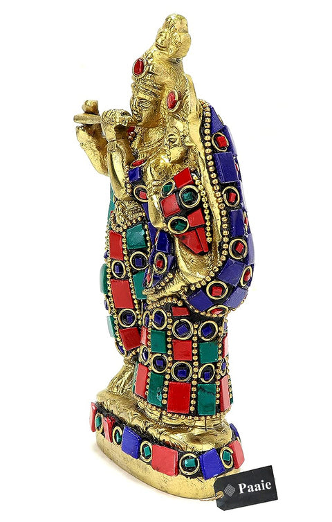 Gemstone Work Brass Radha Krishna Pair Idol, Standard, Pack of 1(Design 82)