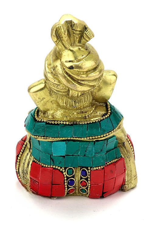 Gemstone Work Brass Ganesha Playing Tabla Showpiece, Standard, Pack of 1(Design 80)
