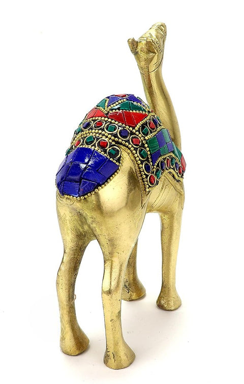 Gemstone Work 6 Inches Brass Camel Showpiece, Standard, Pack of 1(Design 83)
