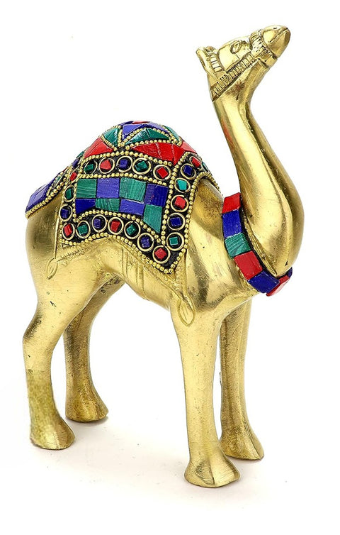 Gemstone Work 6 Inches Brass Camel Showpiece, Standard, Pack of 1(Design 83)