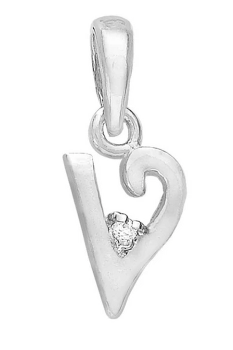 Letter "V" 925 Sterling Silver Small Studded Pendant