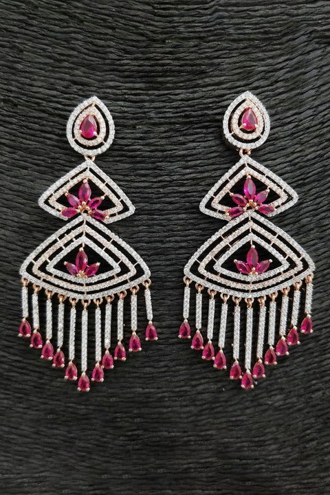 Triangular Semi Precious Ruby American Diamond Earrings (E368)