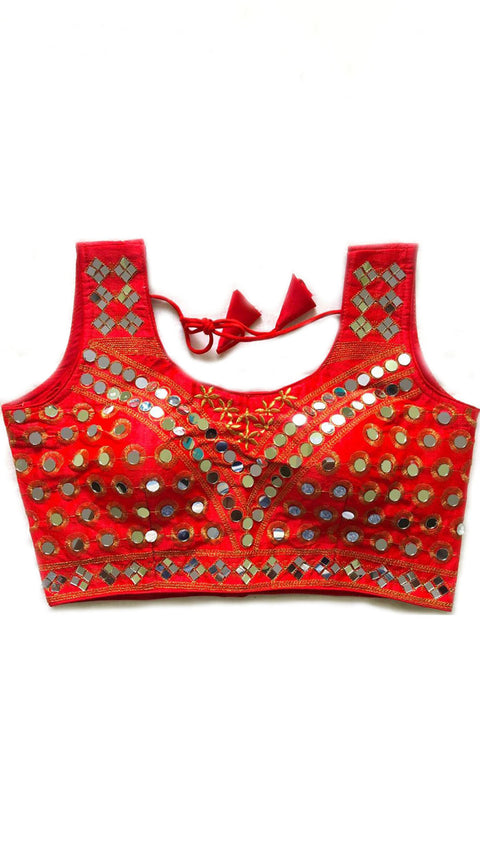 New Arrival Silk Imported Fabric Red Fully Stitched Blouse with Mirror Work For Casual Party