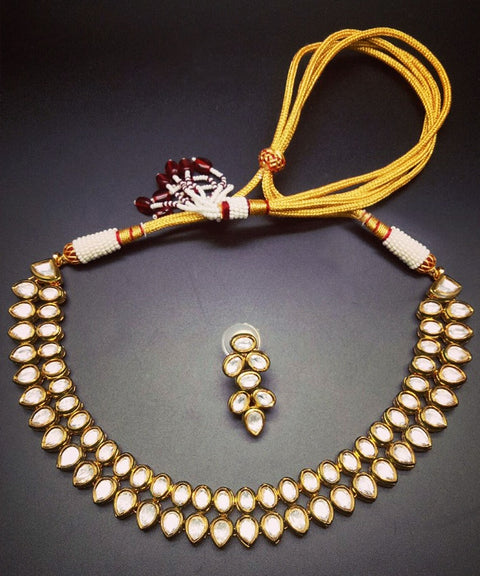 Stunning Double Line Gold Plated Kundan Set (D971)