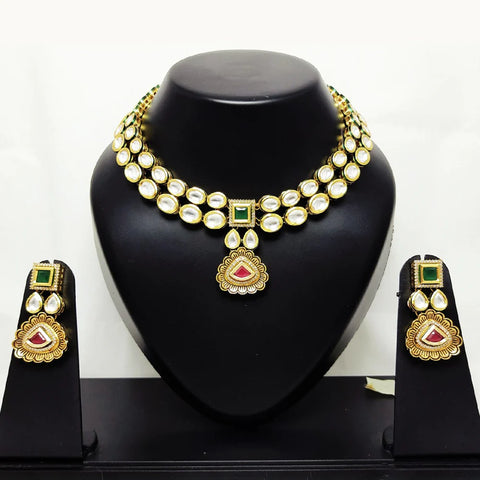 Designer Gold Plated Royal Kundan Necklace With Earrings (D846)