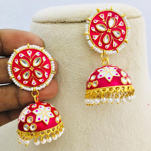 Enamel Beautifully White Beaded Pearl Jhumki Earrings