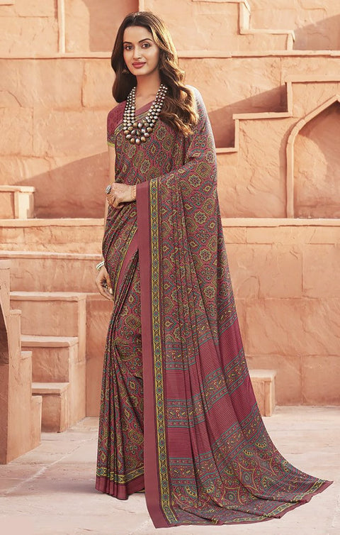 Designer Maroon Color Printed Saree For Casual & Party Wear (D670)