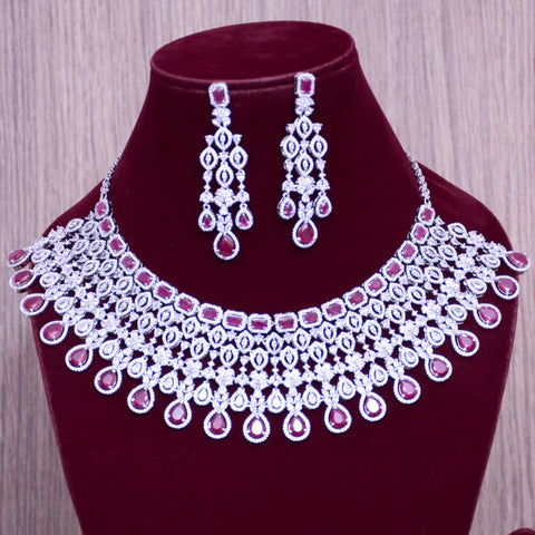 Designer Semi-Precious American Diamond Necklace with Earrings