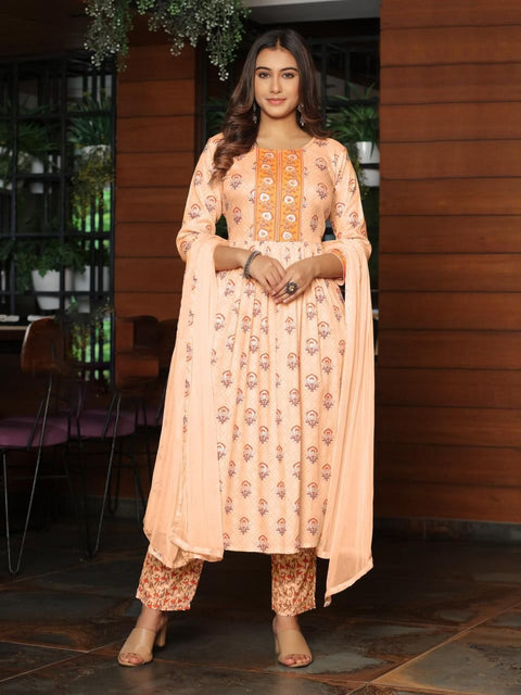 Designer Peach Color Suit with Pant & Dupatta in Rayon (D912)