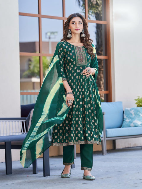 Designer Mahendi Green Color Suit with Pant & Dupatta in Rayon (D918)
