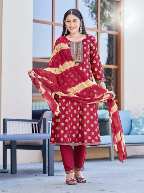 Designer Maroon Color Suit with Pant & Dupatta in Rayon (D922)