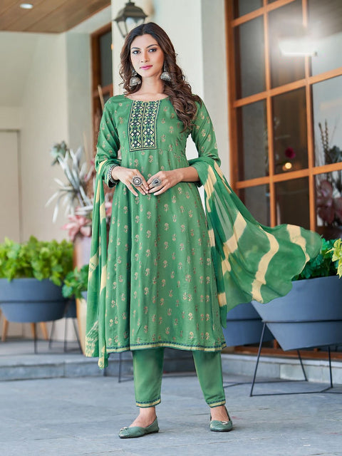 Designer Light Green Color Suit with Pant & Dupatta in Rayon (D920)