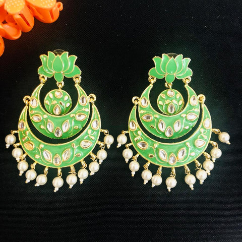 Designer Green Chandbali with Lotus Flower Earrings