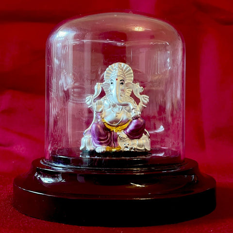 999 Pure Silver Oval Ganesha in Purple Dhothi Idol