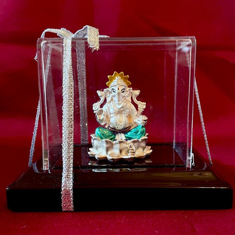 999 Pure Silver Rectangular Ganesh On Lotus Idol