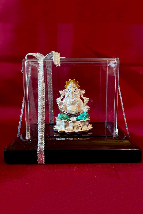 999 Pure Silver Rectangular Ganesh On Lotus Idol