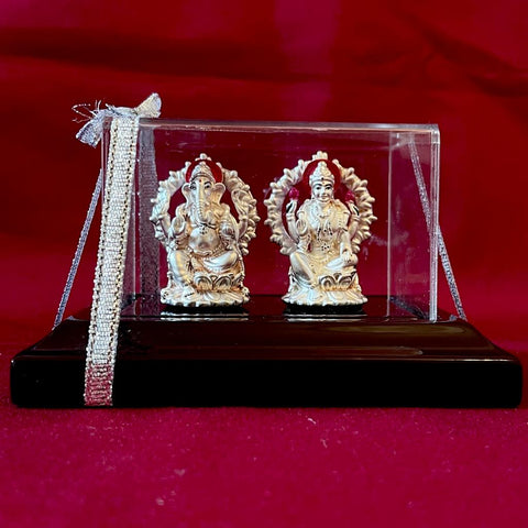 999 Pure Silver Rectangular Ganesh Lakshmi Idol