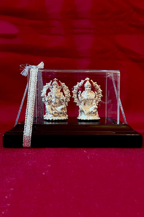 999 Pure Silver Rectangular Ganesh Lakshmi Idol